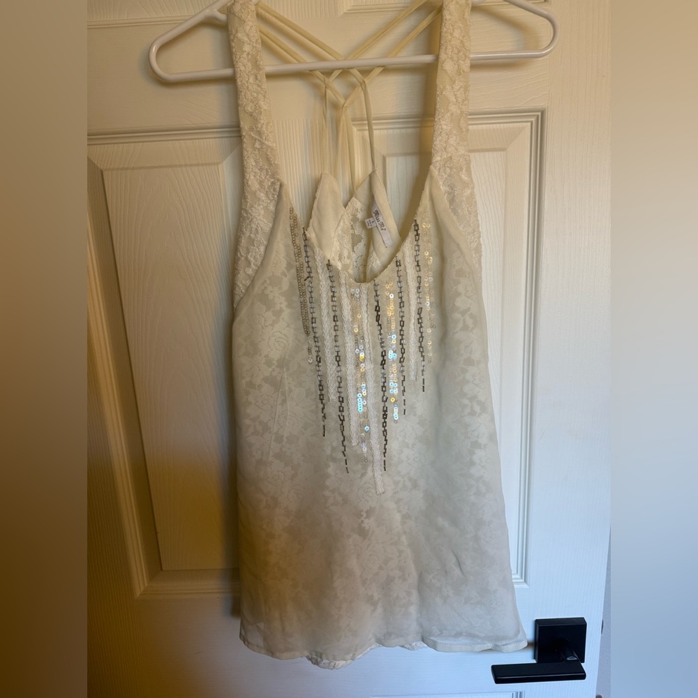 Miss Me cream Lace Halter Top with Sequins